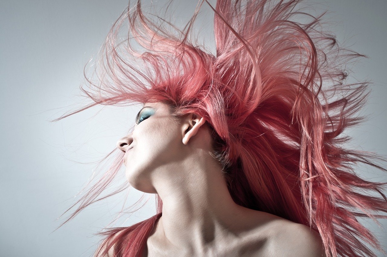 pink hair, hairstyle, woman